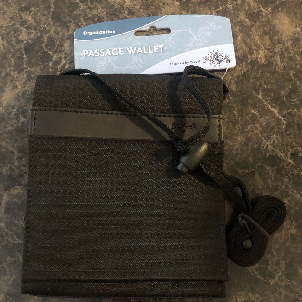 Unused Vintage Black Passage Wallet with adjustable strap for Travel